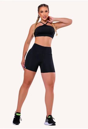 Conjunto Basic Tiras Preto (TOP+SHORT) Fitness AQN SPORT Zero Transparência