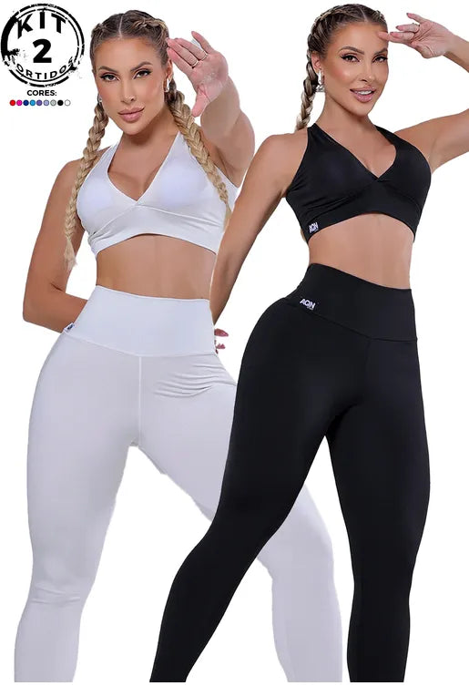 Kit 2 Conjunto Basic II Cores Variadas Fitness AQN SPORT